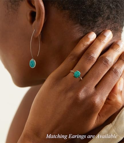 Genuine Turquoise Rings for Women 925 Sterling Silver Dainty Simple Engagement Oval Blue Green Gemstone Jewelry Size 4 to 133