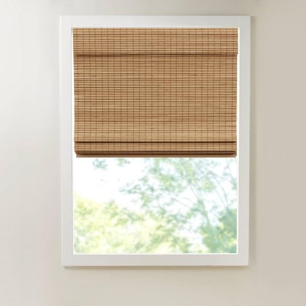 Madison Park Eastfield 100% Bamboo Cordless Roman Shades-Woven Wooden Privacy Panel, Light Filtering Easy Installation Window Blind Treatment, Bedroom, Living Room Decor, 33" W x 64" L, Neutral