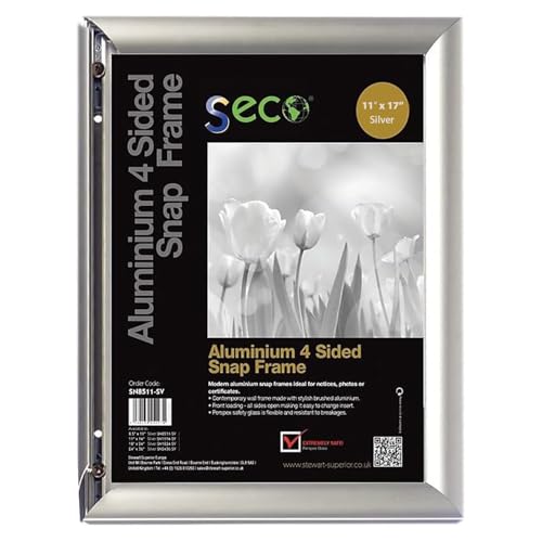 SECO Front Load Easy Open Snap Frame Poster/Picture Frame 11 x 17 Inches, Silver Metal Frame (SN1117-SV)