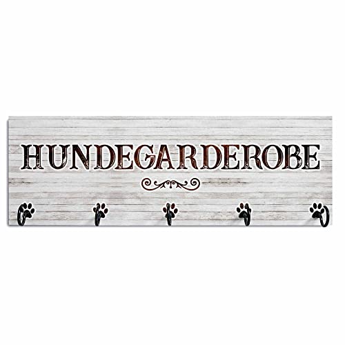 Interluxe Leinengarderobe - Hundegarderobe - Hunde Garderobe Leinenparkplatz Schild mit Wandhaken für Leinen Halsbänder Geschirre und Hundezubehör