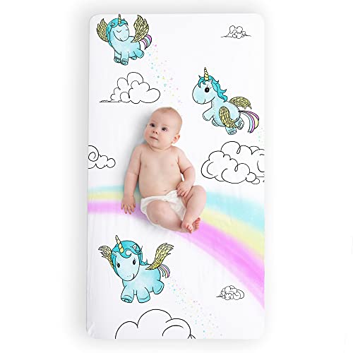 Image of JumpOff Jo - Fitted Crib Sheet, Super Soft Breathable 100% Cotton Baby Crib Sheet for Standard Crib Mattresses and Toddler Beds, 28 in. x 52 in. - Unicorn Pixie Dust