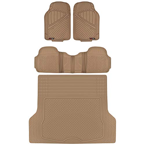 Motor Trend Flextough Baseline Rubber Car Floor Mats With Trunk Mat Cargo Liner, Front & Rear Combo Set Fits Most Car Suv Van Coupe Sedan, Heavy Duty All Weather Trim To Fit #TOP6
