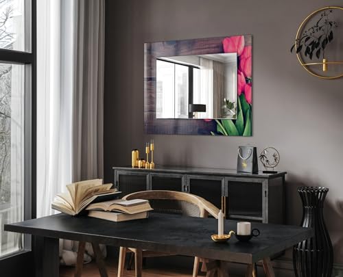 Miroir rectangulaire moderne 80x60cm en tulpenholz rose pour decoration murale
