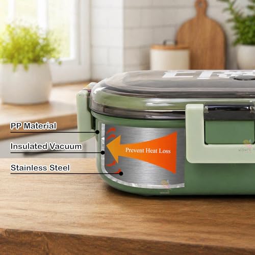 Image of WISHKEY Stainless Steel Lunch Box with Plastic Condiment Box for Kids & Adults, Leak Proof Air Tight Food Storage Container With Vent Hole, Tiffin Box Set for School & Office, 710 ml(Pack of 1, Green)