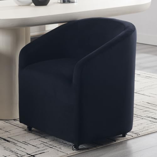 Modern Upholstered Dining Chair with Swivel Casters, Velvet Barre...