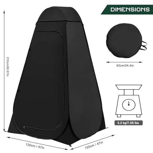 Image of BRIAN & DANY Pop Up Shower Tent, 6.9 FT Tall Changing Tent with Rain Shelter & Windows, Portable Privacy Tent for Camping, Toilet or Bathroom, UPF 50+ & Waterproof, 47.2 inch x 47.2 inch x 82.7 inch, Black