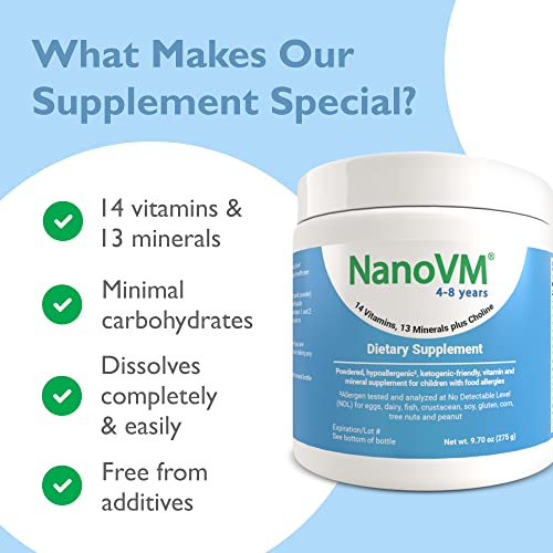 Nanovm 4-8 Years, Allergen-Free Kids Multivitamin, Flavorless Powdered Vitamins, Multivitamin Powder With 14 Vitamins & 13 Minerals, Low-Carbohydrate Vitamin Supplements, 275G - Solace Nutrition #TOP5