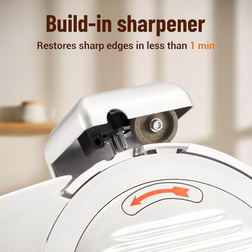Zstar Electric Meat Slicer, 10" Non-sticky Stainless Steel Blade, Electric Frozen & Deli Meat Cheese Ham Food Slicer w/Sharpening Stone, Adjustable Slice Thickness, for Home and Commercial Use, 550W