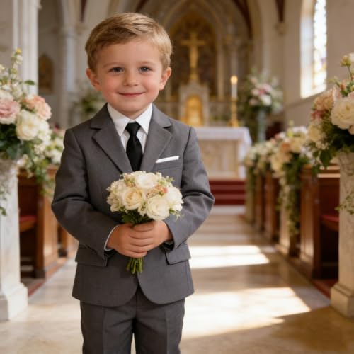 Image of Baby Boy Formal Suit for Toddler Infant Tuxedo Dress Suits | Little Gentleman, Wedding Ring Bearer Outfit, Vest Pants Long-Sleeve Shirt Tie, Birthday Party Christmas Prom, Classic