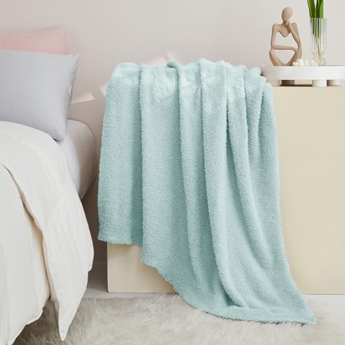 Image of CYMULA Knit Throw Blanket for Couch Sky Blue - Super Soft Lightweight Plush Fuzzy Fluffy Cozy Blankets and Throws for Sofa Bed, 50 x 60 inches