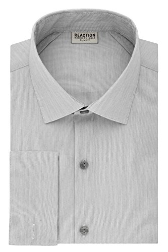 Kenneth Cole REACTION Men's Dress Shirt Slim Fit Technicole Stretch Solid French Cuff, Grey Frost, 16.5