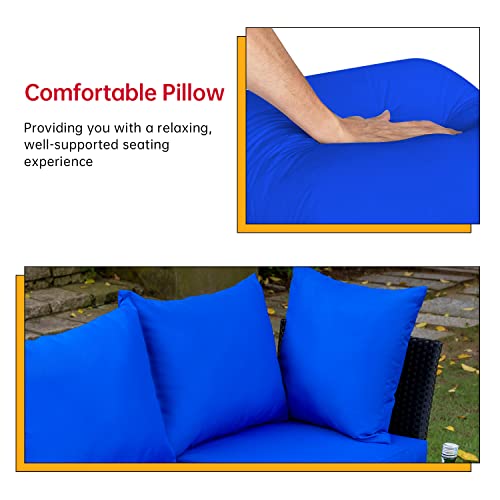 Image of FDW 5-Piece Patio Furniture Set | Blue | Outdoor Wicker Furniture
