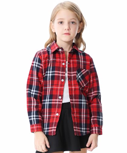 SANGTREE 100% Cotton Girls and Women Flannel Shirts Long Sleeve Plaid Button Down Flannel Shirts for Girls and Women3