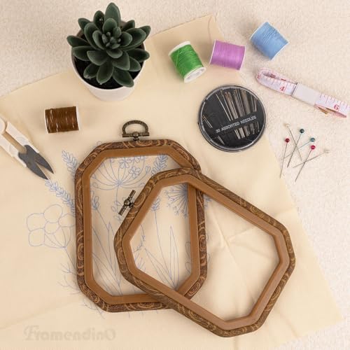 Image of Framendino, 3 Pack Imitation Wood Embroidery Hoop Hoops Display Frame Cross Stitch Ring for Art Craft Sewing