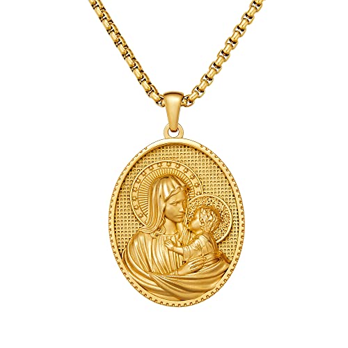 Blichain Jesus Mary Pendant Necklace Gold Coin Cross Necklace Symbol Of Faith And Fashion Elegant Necklace Stunning Design Sturdy Chain Adjustable Length For Perfect Fit For Men (J04, Gold) #TOP6