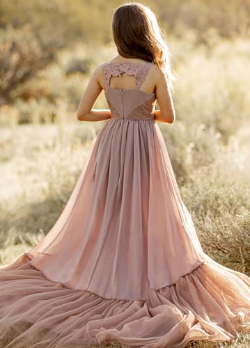 MCieloLuna Elegant Frist Communion Dress Boho Girls Dress A-Line Chiffon Flower Girl Dresses for Brithday Wedding Party Dress Dusty Rose Size 103