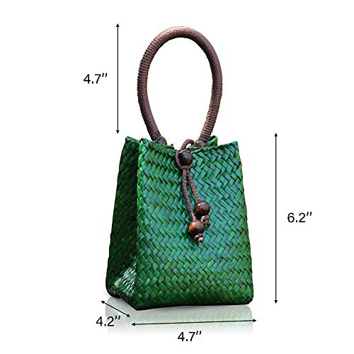 Bolso retro mini tejido a mano de paja verde miniatura 7
