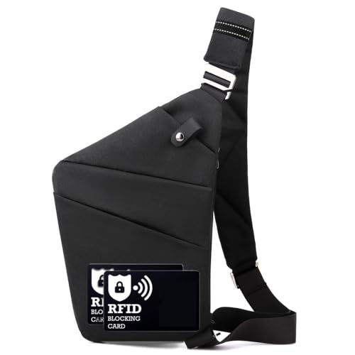 Image of Anti Theft Crossbody Bags for Women Men, Multi-Pocket Shoulder Bag, Slim Sling Bags with 2 RFID Blocking Card (Right Shoulder-Black#2)