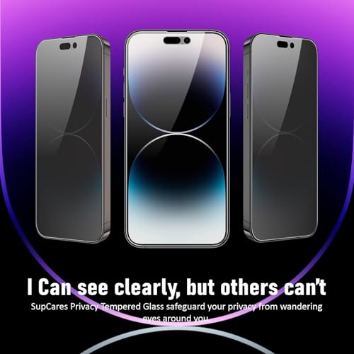 Image of SupCares Privacy Tempered Glass for iPhone 14 Pro Max (6.7 Inch) With Installation Kit | 9H Edge to Edge Screen Protector | Black