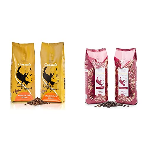 Café de Colombia en grano Consuelo, 2 paquetes de 1 kg & Gran Crema Café en grano italiano, 2 x 1kg