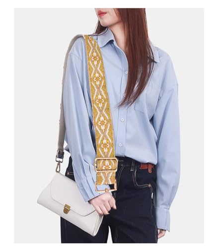 Image of Purse Strap Replacement Wide Adjustable Crossbody Shoulder Strap Guitar Straps for Handbags Flower Yellow