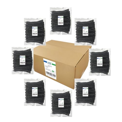 HS 8 Inch Zip Ties Black 40 Pounds Tensile Strength Thin Straps  Nylon PA66 UV Resistant,Self-Locking Small Electrical Plastic Cable Wire Zipties for Outdoor Use,Multi Purpose - Best Zip Ties