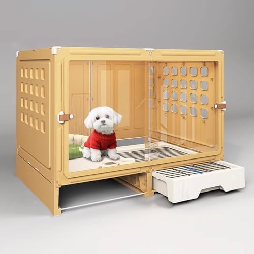 Transparent Indoor Dog Crate with Toilet Area, Sliding Door Small Puppy House, 45cm Elevated Pet Villa for Small Dogs & Puppies (81x47x54cm)