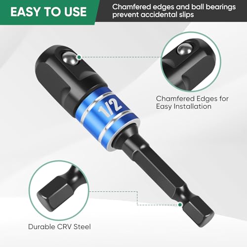 Image of 3PCS Impact Socket Adapter Set - 1 /4 inch, 3 /8 inch, 1 /2 inch Drill Socket Adapters with Extension Driver Bit & Holder, Socket Drill Adapters Compatible with Power Drill and High Torque Impact Wrench