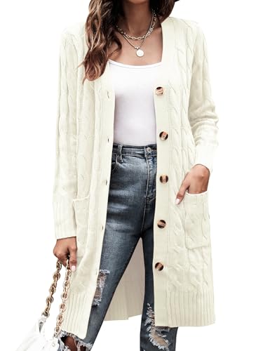 Aottori Gilet Long Femme Cardigan Manteau Veste Femme Chic et Elegant Automne Hiver Vêtements Blanc XL
