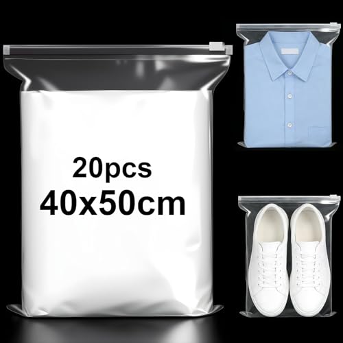 XRXYMQ 20 Pièces Sachet Zip Transparent 40x50 cm Sac Plastique Refermable Surface Imperméable Respirant Sac de Rangement Valise Pour Vêtements Literie...