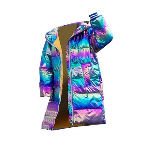 Boy's Girls Shiny Windproof Down Jacket Kids Long Sleeve Thicken Warm Fleece Hooded Jackets Outerwear Winter