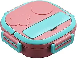 Lancheira Infantil Inox 550ml Com 3 Divisórias Portátil Escolar Passeio – Aço Inoxidável 304+PP, Antivazamento e Fácil de Limpar (ROSA)