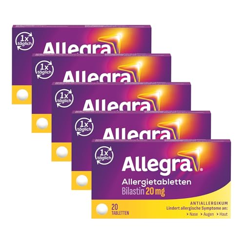 Allegra Allergie Tabletten | 5 x 20 Stk | Antiallergikum | Wirkstoff Bilastin | schnell und 24 Std wirksam bei Heuschnupfen Tierhaarallergie Hausstauballergie Nesselsucht (Urtikaria)