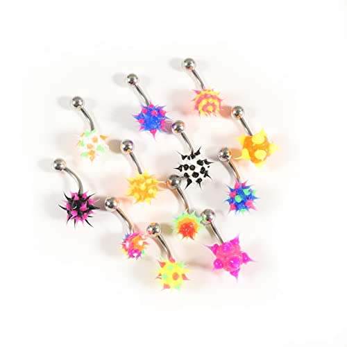 Memsion 14G Body Piercing Jewelry Surgical Steel Belly Button Rings Tongue Rings Packs Silicone Spike Ball Barbell Belly Tongue Nipple Rings Piercing for Women3