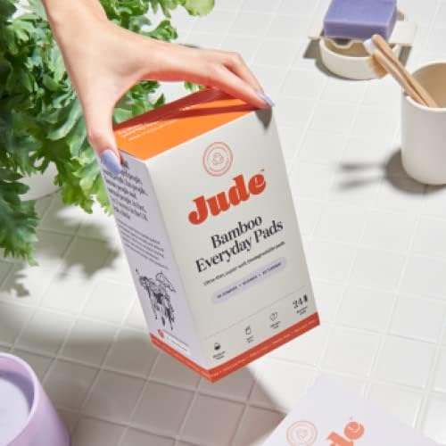 Jude Everyday Bamboo Incontinence Pads - for Medium Leaks & Gushes - Ultra Thin, Super Soft & Totally Biodegradable (Single - 24 Pads)