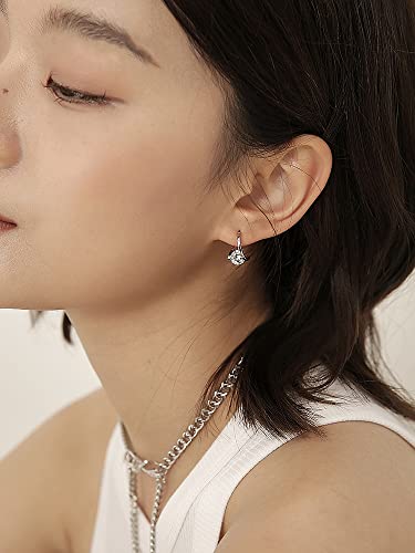 Round CZ Huggie Hoop Earrings for Women Girls 925 Sterling Silver Hypoallergenic Circle Cubic Zirconia Small Hoops Cartilage Fashion Dainty Birthday Wedding Jewelry Gifts for Her2