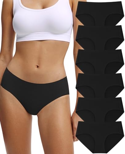 Image of Seamless Cotton Underwear for Women No Show Bikini Panties 6 Pack | Full Coverage Sexy Hipsters, Soft Comfort Fabric, Stay Put Fit, Invisible Under Clothing, All Day Wear, Work Travel Home