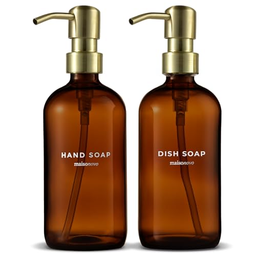 MaisoNovo Distributeur Savon Et Liquide Vaisselle Lot De 2-500ml Ambre Verre Distributeur Liquide...