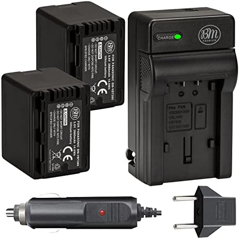 BM Premium 2 VW-VBT380 Batteries and Charger for Panasonic HC-V800K, HC-VX1K, HC-WXF1K, HCV510, HCV520, HC-V550, HCV710, HC-V720, HC-V750, HC-V770, HC-VX870, HC-VX981, HCW580, HC-W850, HC-WXF991