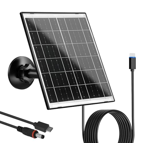 Image of Zivif Solar Panel for Security Camera, 10W Solar Charger Compatible with Battery-Powered Camera, USB-C, Micro USB & DC 5.5x2.1mm Port, 360° Adjustable Mount, 7.2ft Cable