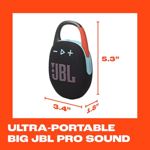 Image of JBL Clip 5 - Ultra-Portable Waterproof Speaker - Black | Ultra-portable JBL Pro Sound, Redesigned carabiner, Up to 12 hours of playtime plus 3 hours with Playtime Boost
