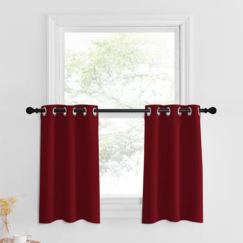 NICETOWN Christmas Valance Curtains for Living Room Bedroom Decor, Grommet Top 30 inches Long Burgundy Red Kitchen Cabinet Caravan Short Small Window