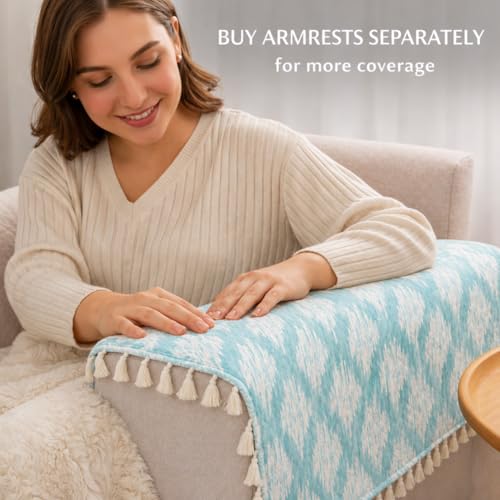 Image of STITCHNEST 'Verdant Ikat Stories' 2 Seater Sofa Cover - Full Coverage| Elegant Jacquard Fabric, Decorative Tassels, Washable & Durable for Modern Living