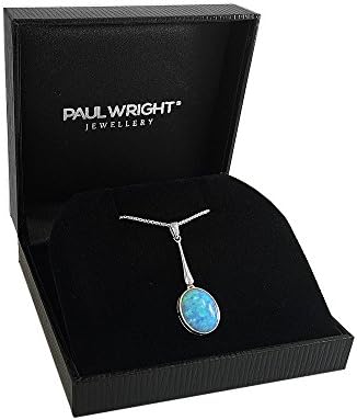 Paul Wright Created Opal Drop Pendant Necklace, 925 Sterling Silver, 15mm x 10mm Oval Shape, 41cm plus 5cm Extender