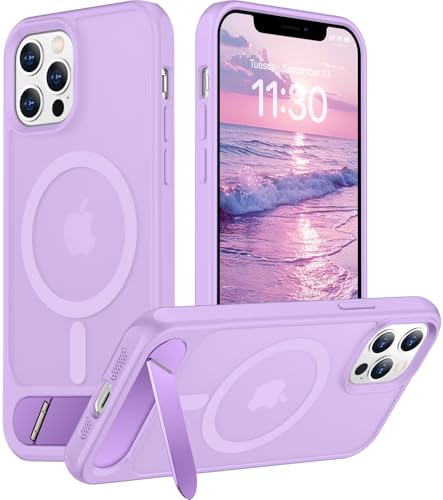 Image of Magnetic Compatible with iPhone 12 Case & iPhone 12 Pro Case, [Built-in Invisible Kickstand][Compatible with MagSafe][Military Grade Shockproof] Slim Translucent Matte Phone Case 6.1 inch