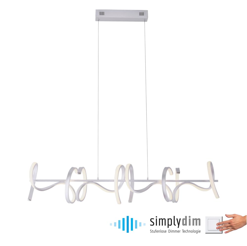 LeuchtenDirekt LED Pendelleuchte silber geschwungen, dimmbar warmweiß | Wohnzimmer, Deckenleuchte, Dimmer