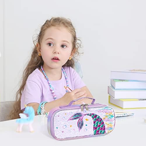 WERNNSAI Mermaid Sequins Pencil Case - Reversible Glitter Mermaid Pencil Bag for Girls Kids Elementary Preschool Kindergarten Pencil Pouch School Supplies Birthday Christmas Gift