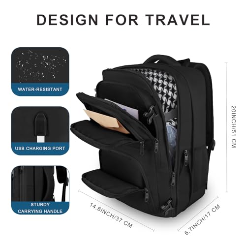 Image of Travel Backpack for Women, 52L Carry On Backpack, Extra Large Expandable Travel Bag, 18.4 Inch TSA Flight Approved Luggage Business Daypack with USB, Teacher Traveling Rucksack, Black