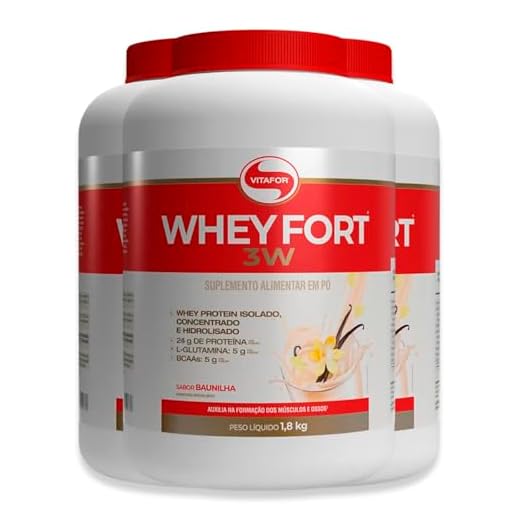 Kit 3 Whey Fort 3W Vitafor Baunilha 1800g
