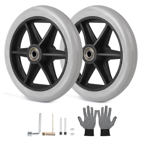 DBREAKS 2 ruedas de repuesto para andador, ruedas delanteras, 190 mm, ruedas de repuesto sólidas de poliuretano, 8 mm de diámetro interior, rueda delantera para sillas de ruedas, andadores, andadores